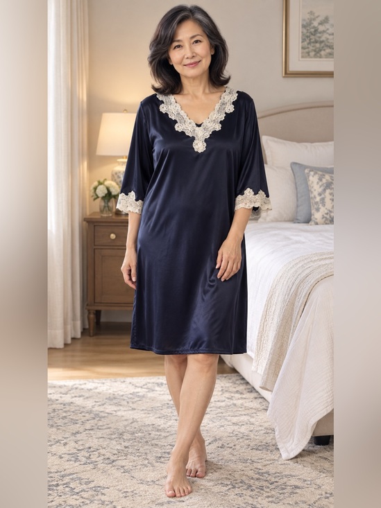 National Other - National Size M Navy Nightgown with Ivory Lace Trim NWT